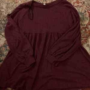 Peplum waffle knit shirt -  maroon